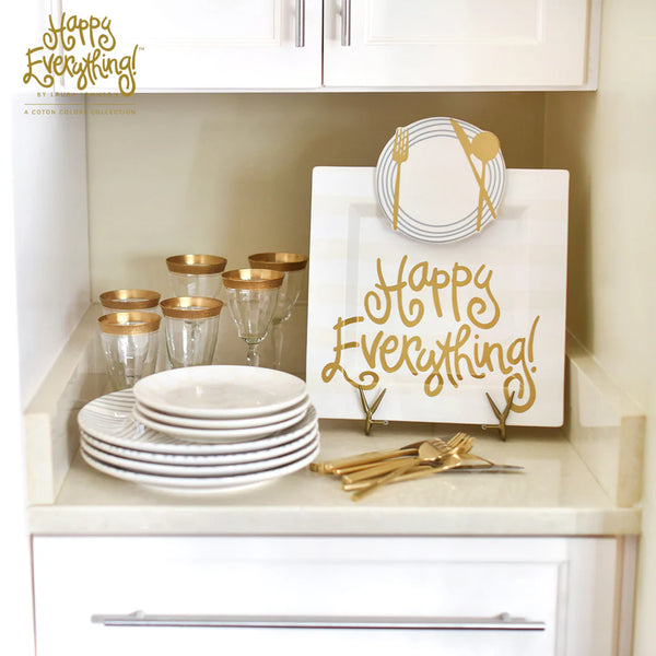 Happy Everything White Stripe Big Platter