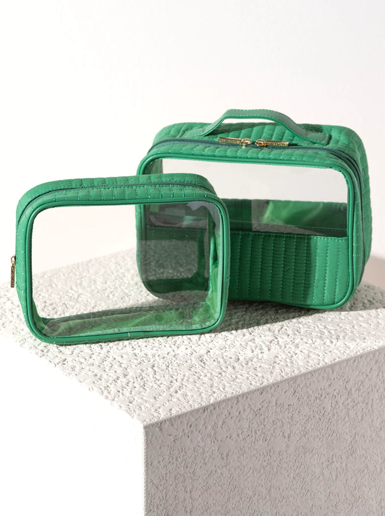 Ezra Set of 2 Clear Cosmetic Cases- Green