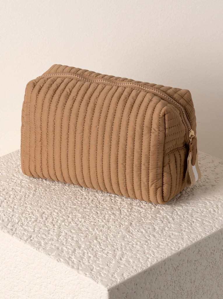 Ezra Quilted Nylon Large Boxy Cosmetic Pouch- Tan