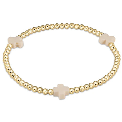 Extend Signature Cross Gold Pattern 3mm Bead Bracelet - Off White