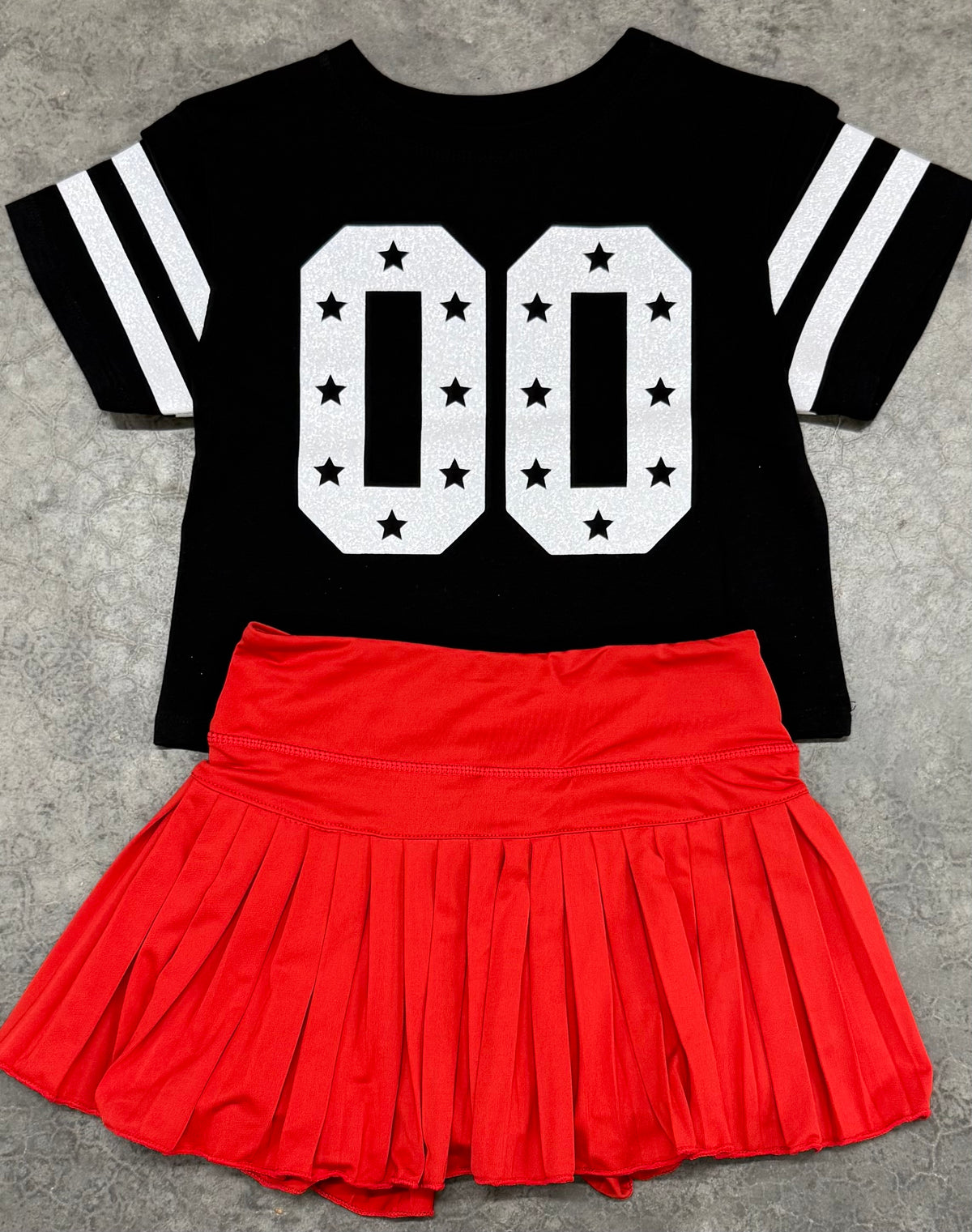 Glitter Double 00 Stars Boxy Tee- Black