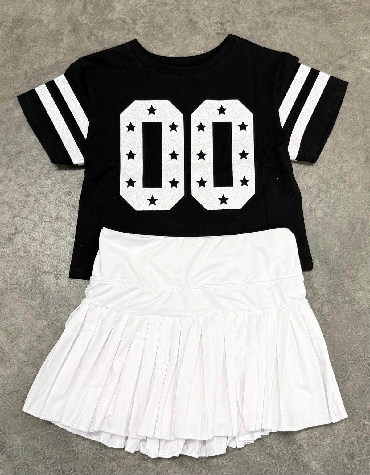 Glitter Double 00 Stars Boxy Tee- Black