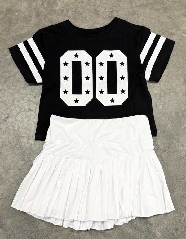 Glitter Double 00 Stars Boxy Tee- Black