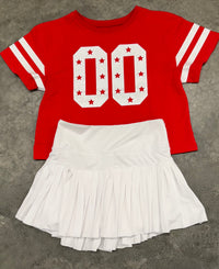 Glitter Double 00 Stars Boxy Tee- Red