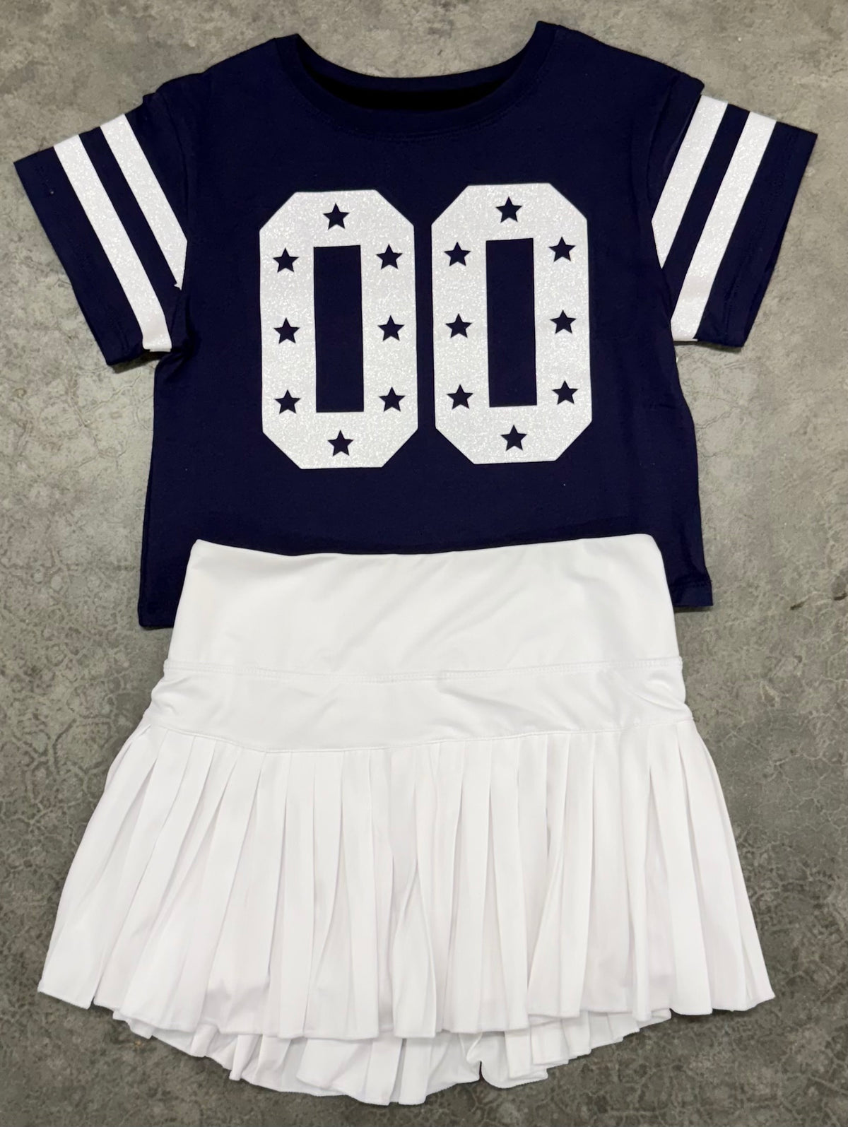 Glitter Double 00 Stars Boxy Tee- Navy