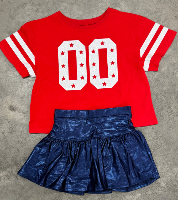 Glitter Double 00 Stars Boxy Tee- Red