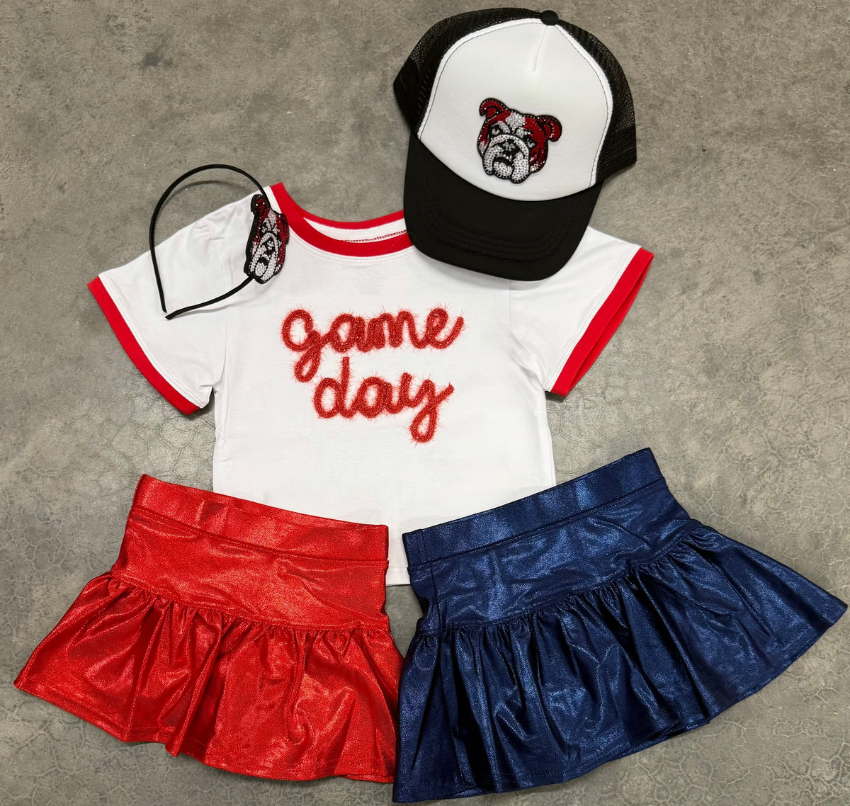 Gathered Metallic Skort - Red