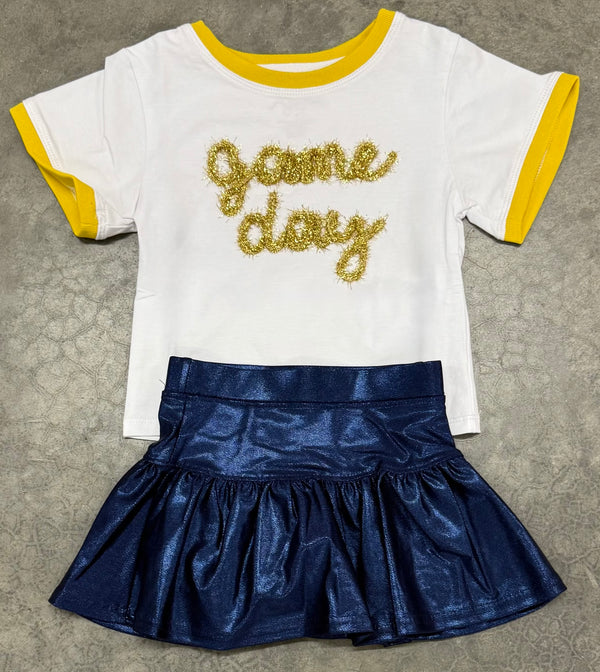 Gathered Metallic Skort - Navy