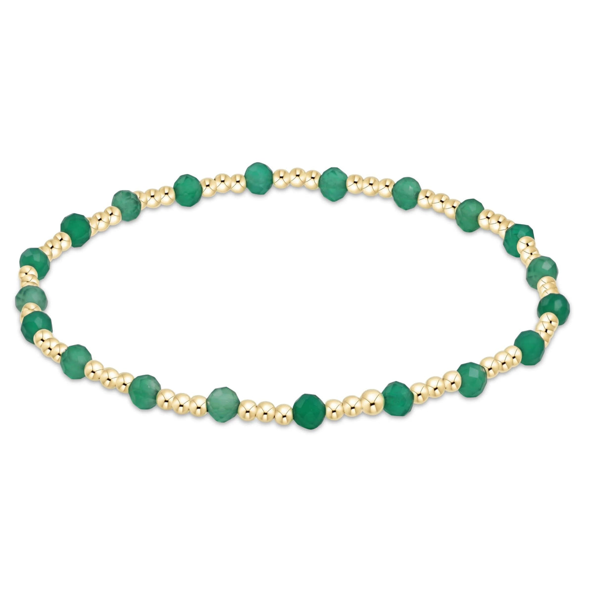 Gold Sincerity Pattern 3mm Bead Bracelet - Green Onyx