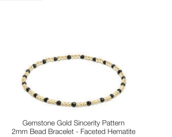 Extend Gemstone Gold Sincerity Pattern 2mm Bead Bracelet - Faceted Hematite