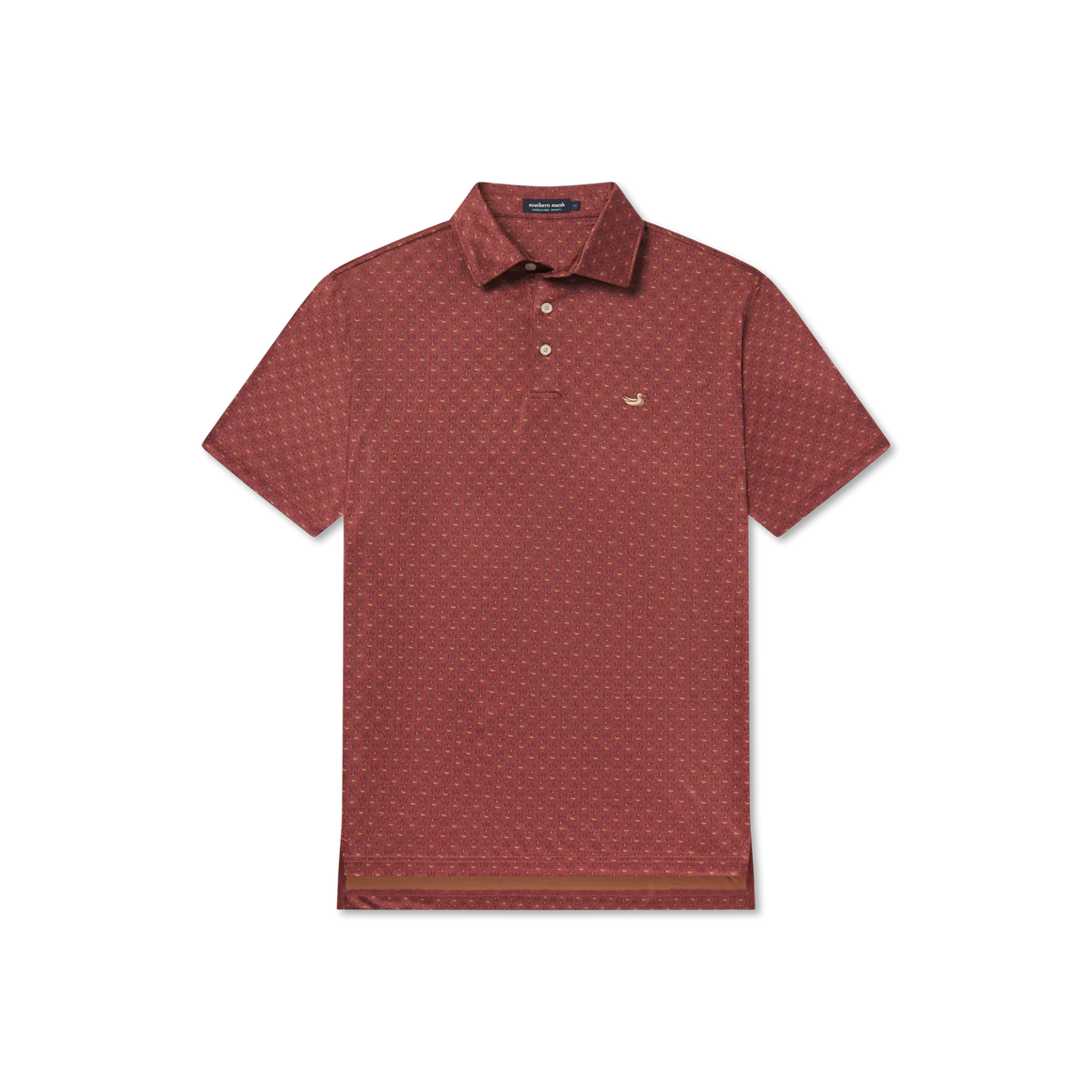 Flyline Performance Polo - Marsh Morning - Burnt Red & Tan Microprint