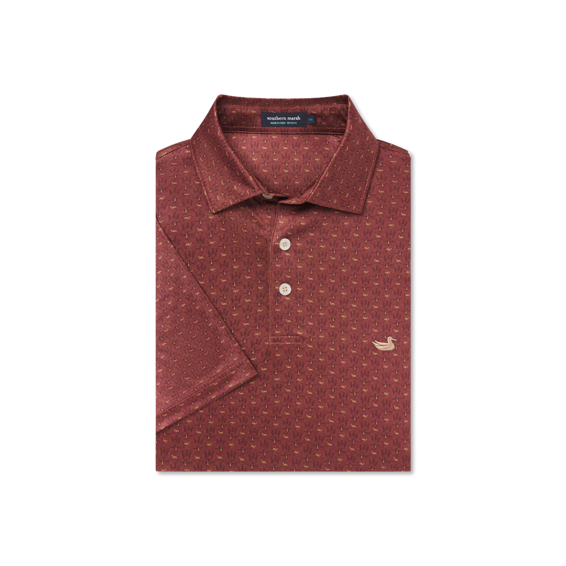 Flyline Performance Polo - Marsh Morning - Burnt Red & Tan Microprint