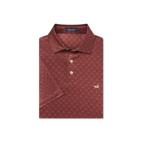 Flyline Performance Polo - Marsh Morning - Burnt Red & Tan Microprint