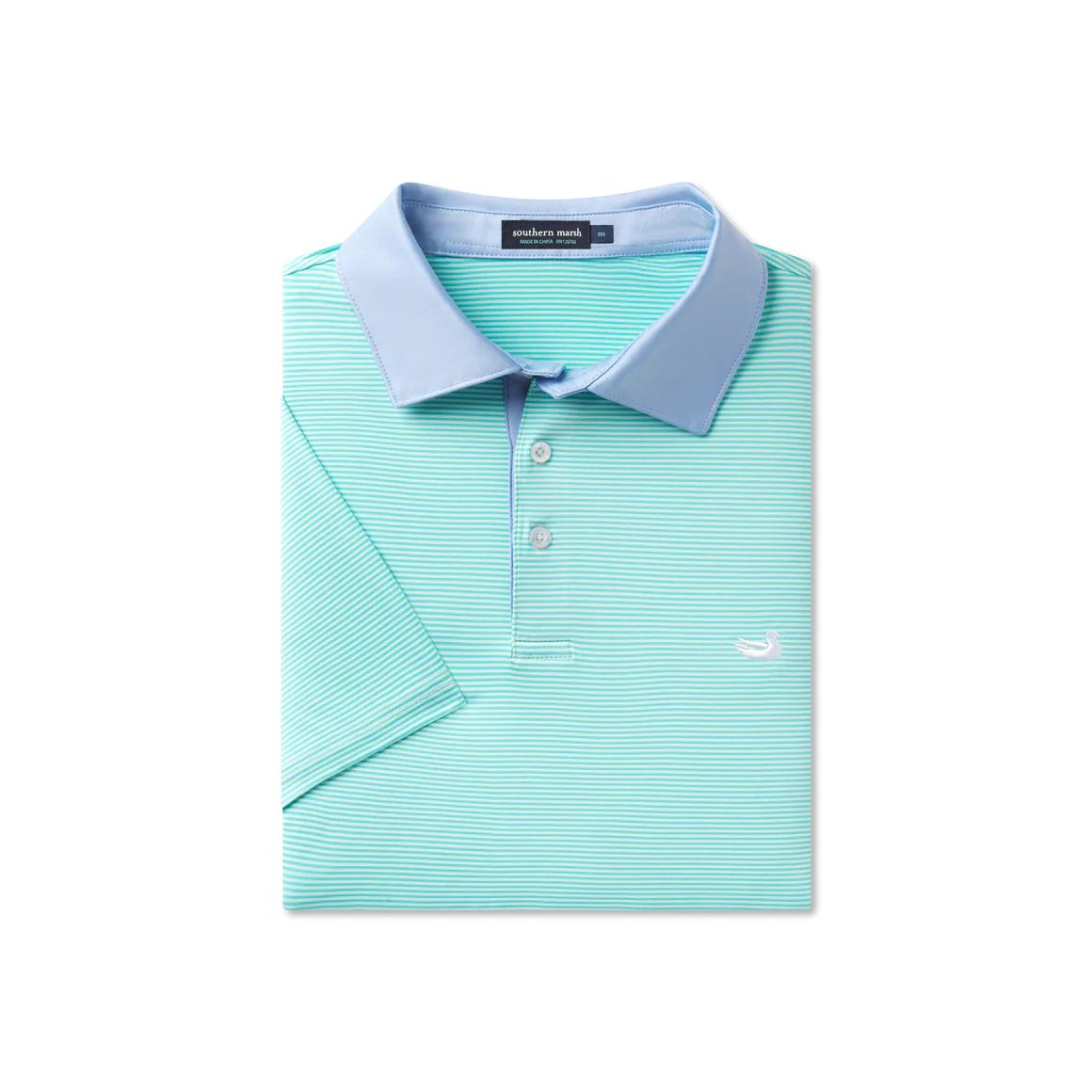 Bermuda Performance Polo- Hampton Stripe Honeydew & Mint