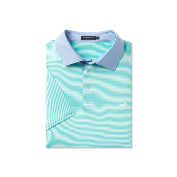 Bermuda Performance Polo- Hampton Stripe Honeydew & Mint