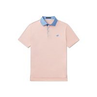 Bermuda Performance Polo- Hampton Stripe Peach & White