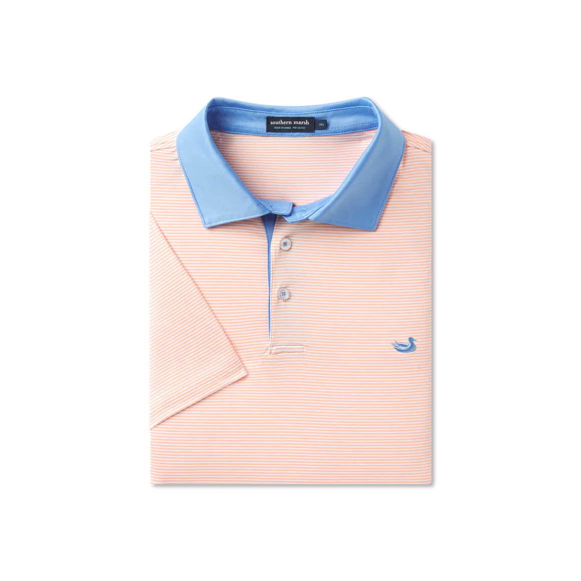 Bermuda Performance Polo- Hampton Stripe Peach & White