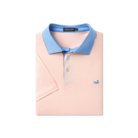 Bermuda Performance Polo- Hampton Stripe Peach & White