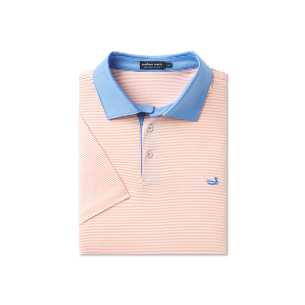 Bermuda Performance Polo- Hampton Stripe Peach & White