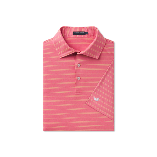 Newcastle Stripe Featherlight Polo- Coral
