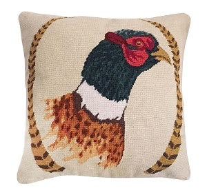 Needlepoint Pillow - Pheasant and Feathers