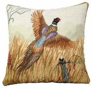 Needlepoint Pillow - Pheasant in Flight