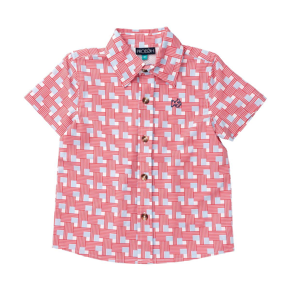 Boys Button Down Shirt- American Flag Plaid