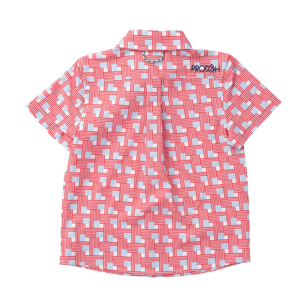 Boys Button Down Shirt- American Flag Plaid