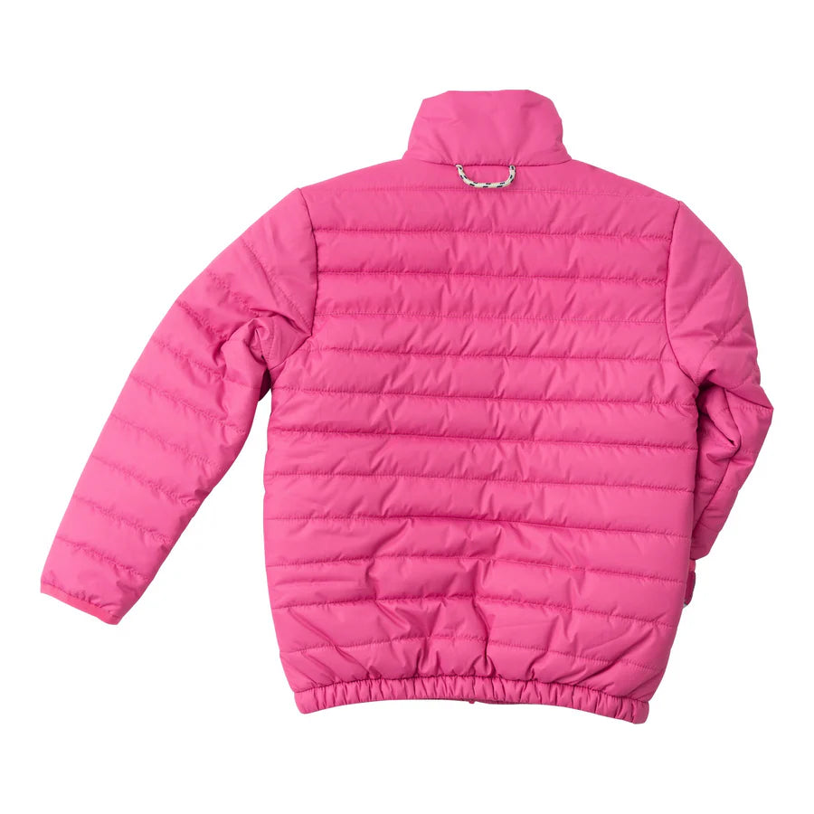 Girl's Puffer Jacket - Raspberry Rose Pink with Bigeye Tuna Print Liner