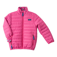 Girl's Puffer Jacket - Raspberry Rose Pink with Bigeye Tuna Print Liner