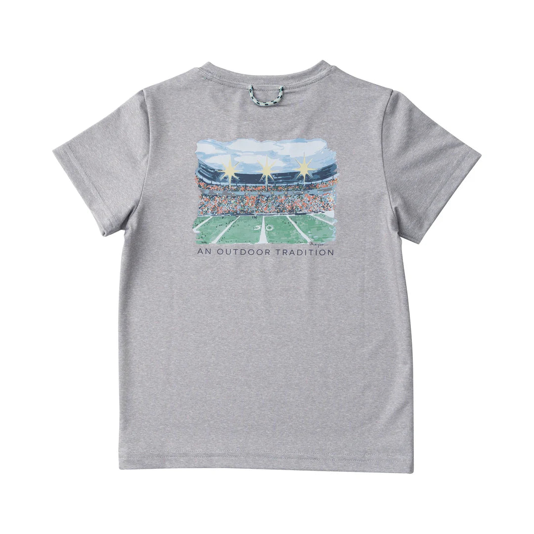 Kid's Pro Performance Short Sleeve T-shirt in Heather Gray 50-yard line at Football Stadium