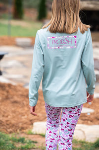 Girls' Pro Performance Long Sleeve T-shirt in Blue Surf with Pink Camo PRODOH Logo