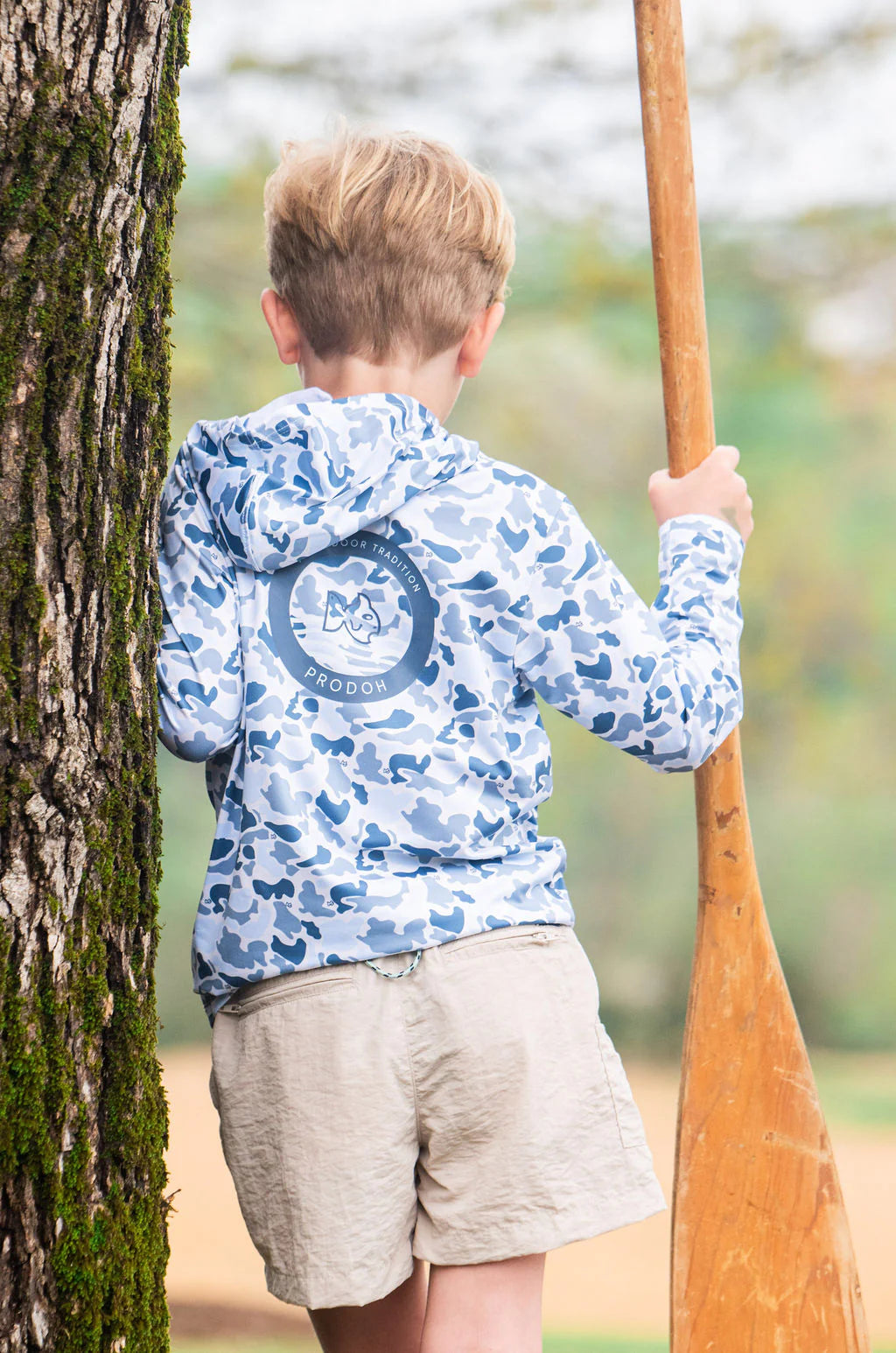 Kid's Pro Performance Hoodie T-shirt in Blue Break Point Camo with PRODOH Logo