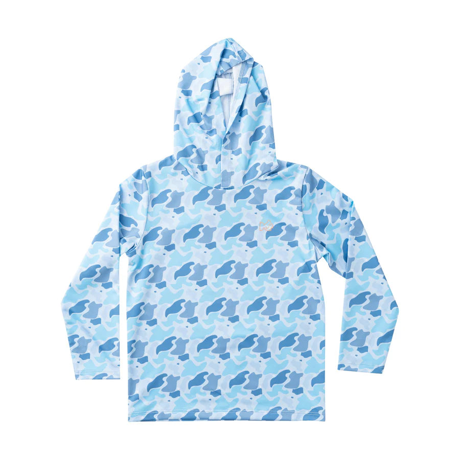 Kid's Pro Performance Hoodie T-shirt – Blue Camo Logo Print- Windsurfer Camo