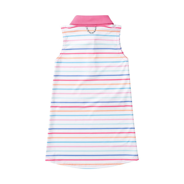 Girls' Sleeveless Pro Performance Polo Dress Sunset Stripe