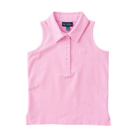 Girls' Sleeveless Solid Cotton Polo - Pink Frosting