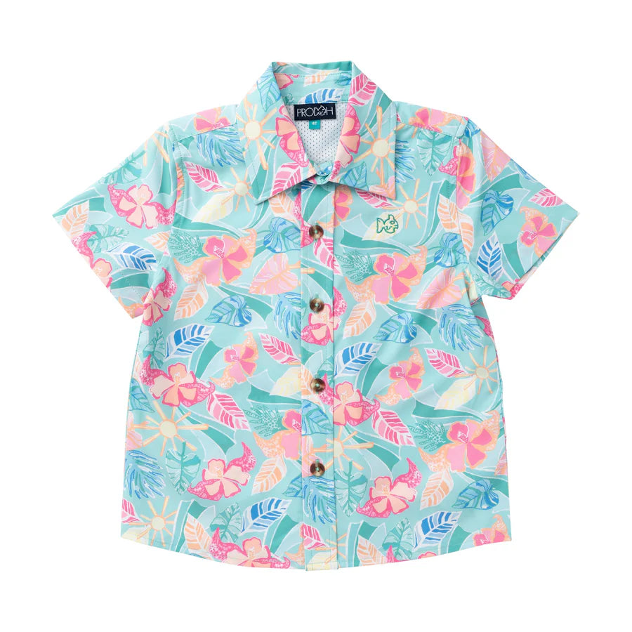 Boys' Short Sleeve Button Down Shirt — Tropical Palm Paradise Print