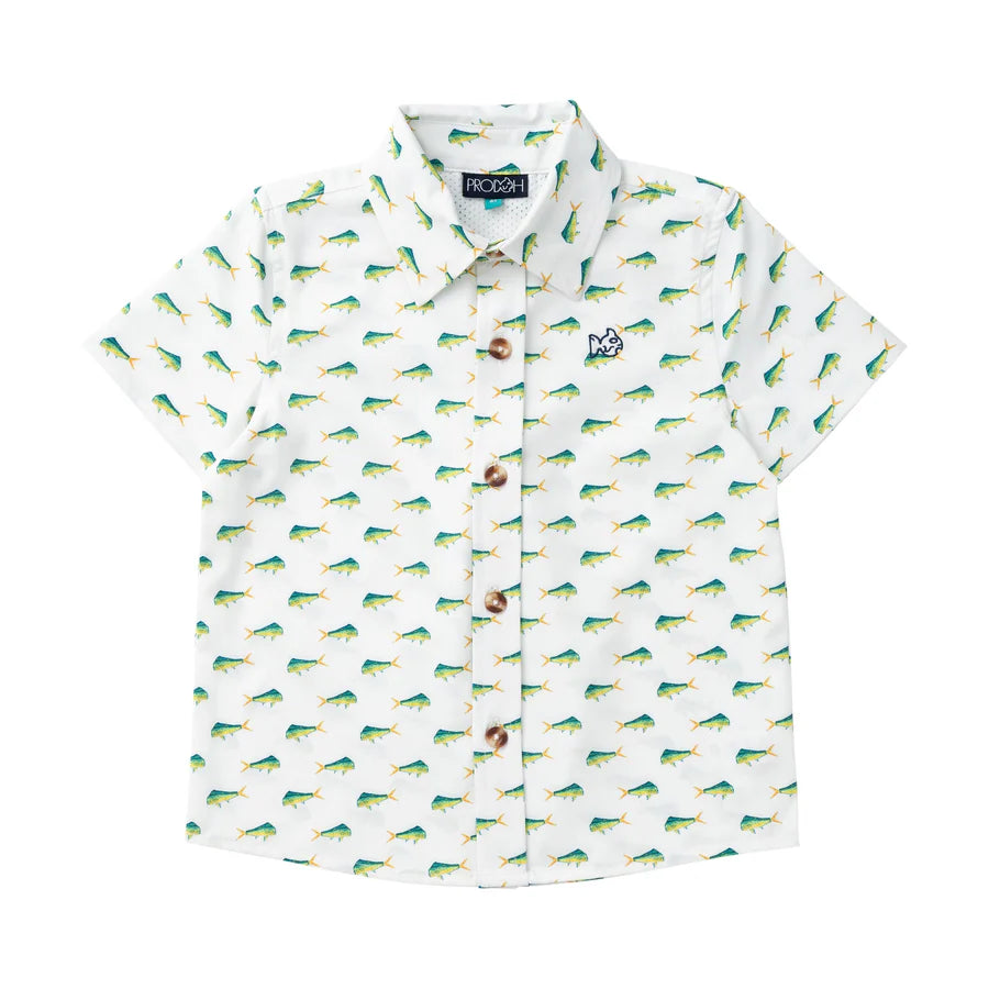 Boys' Short Sleeve Button Down Shirt — Mahi Mahi Print