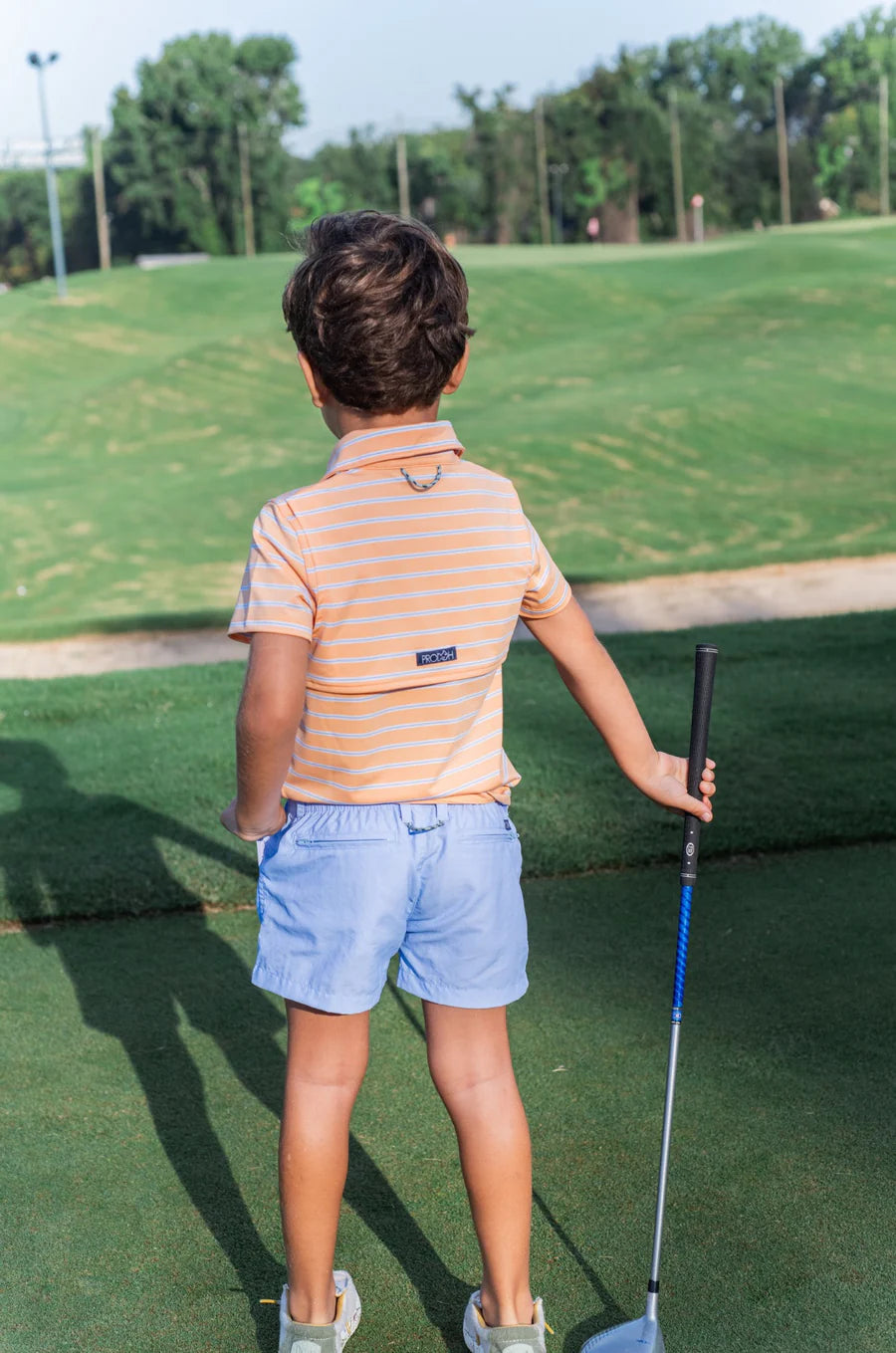 Boys' Short Sleeve Pro Performance Polo - Orange Chiffon Stripe