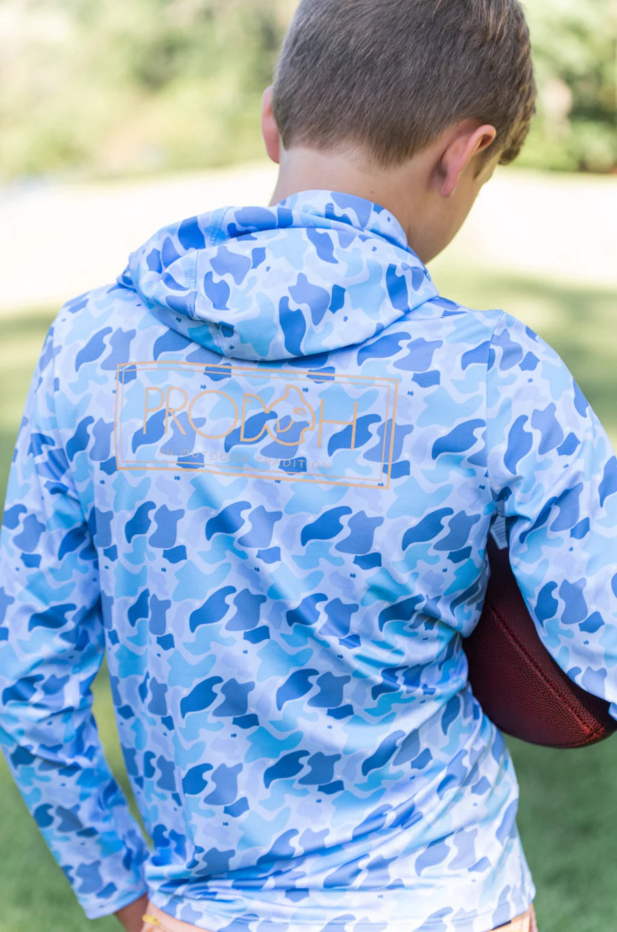 Kid's Pro Performance Hoodie T-shirt – Blue Camo Logo Print- Windsurfer Camo