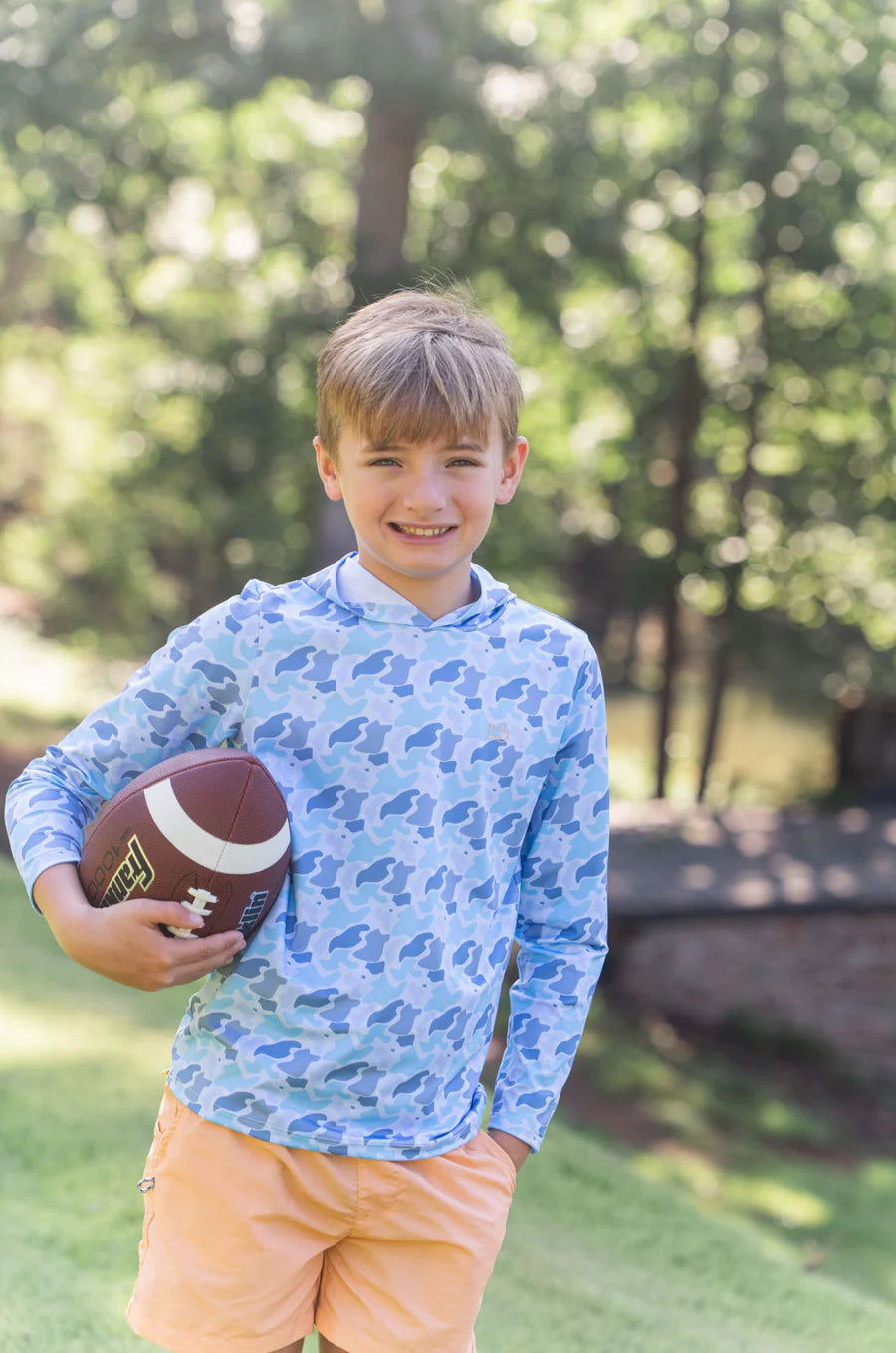 Kid's Pro Performance Hoodie T-shirt – Blue Camo Logo Print- Windsurfer Camo
