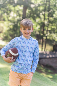 Kid's Pro Performance Hoodie T-shirt – Blue Camo Logo Print- Windsurfer Camo