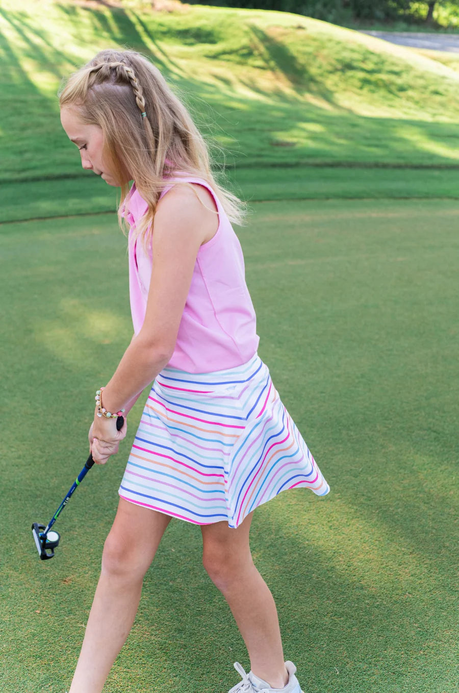 Girls' Sleeveless Solid Cotton Polo - Pink Frosting