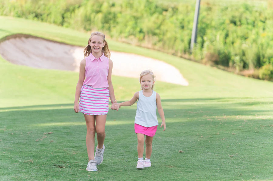 Girls' Sleeveless Solid Cotton Polo - Pink Frosting