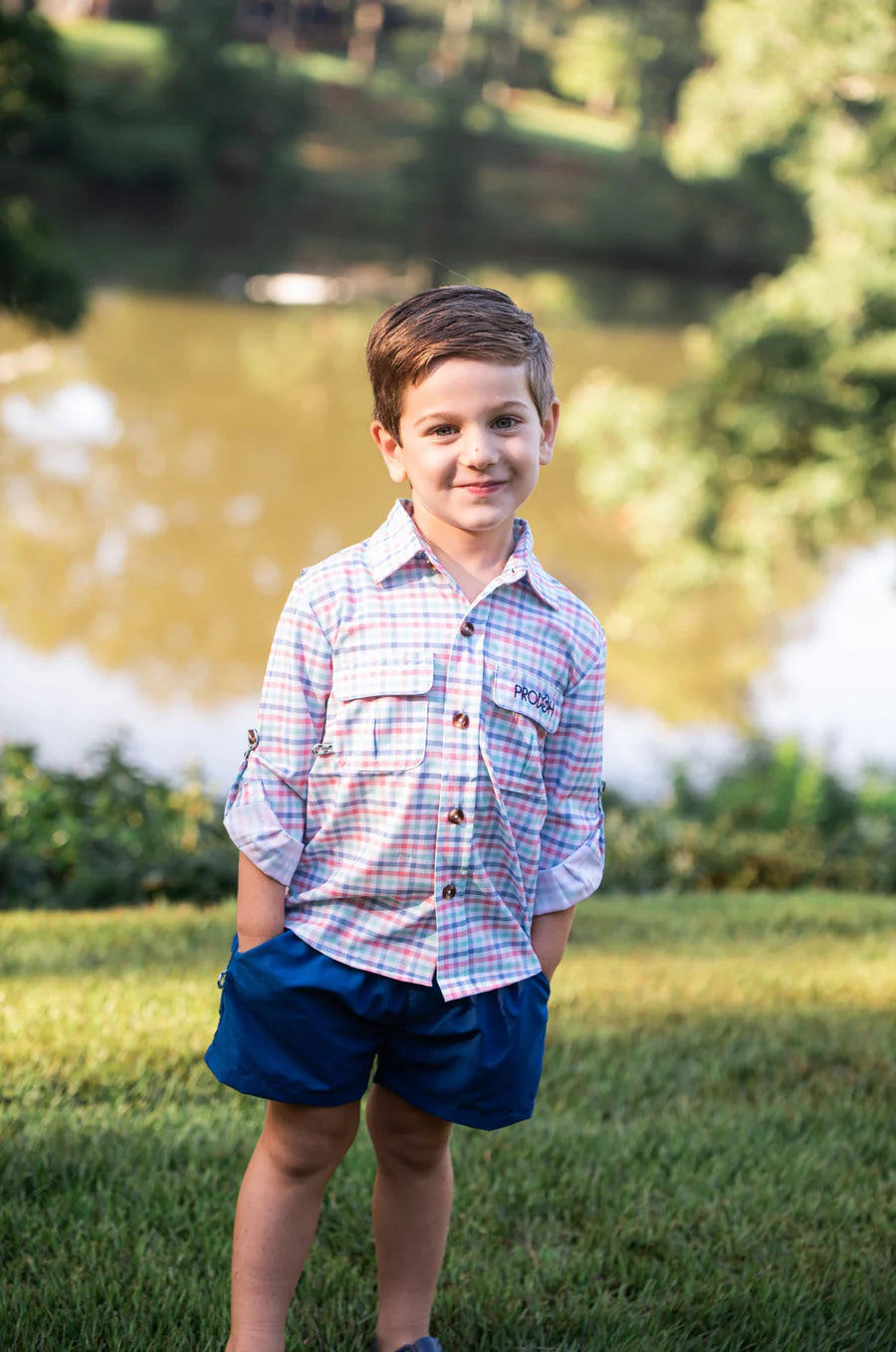 Boys' Long Sleeve Founders Kids Fishing Shirt Strawberry Ice Tide Point Plaid