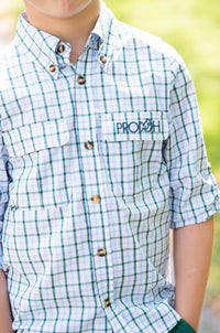 Founders Kids Fishing Shirt - Posy Green Powder Blue Windowpain