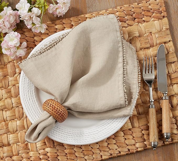 Taupe Pom Pom Napkin