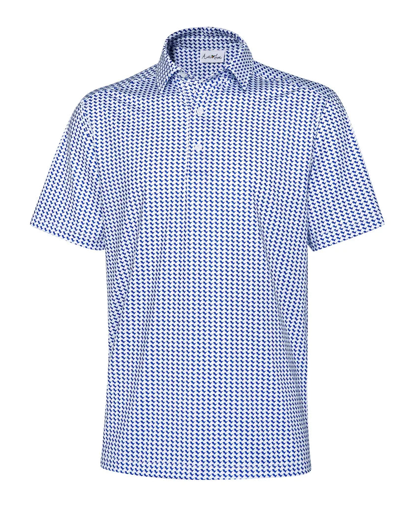 Youth Blue T-Rex Pattern Performance Polo