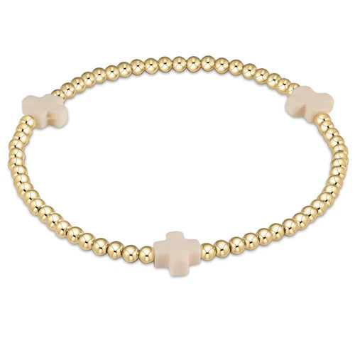 Signature Cross Gold Pattern 3mm Bead Bracelet - Off White