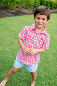 Boys Button Down Shirt- American Flag Plaid